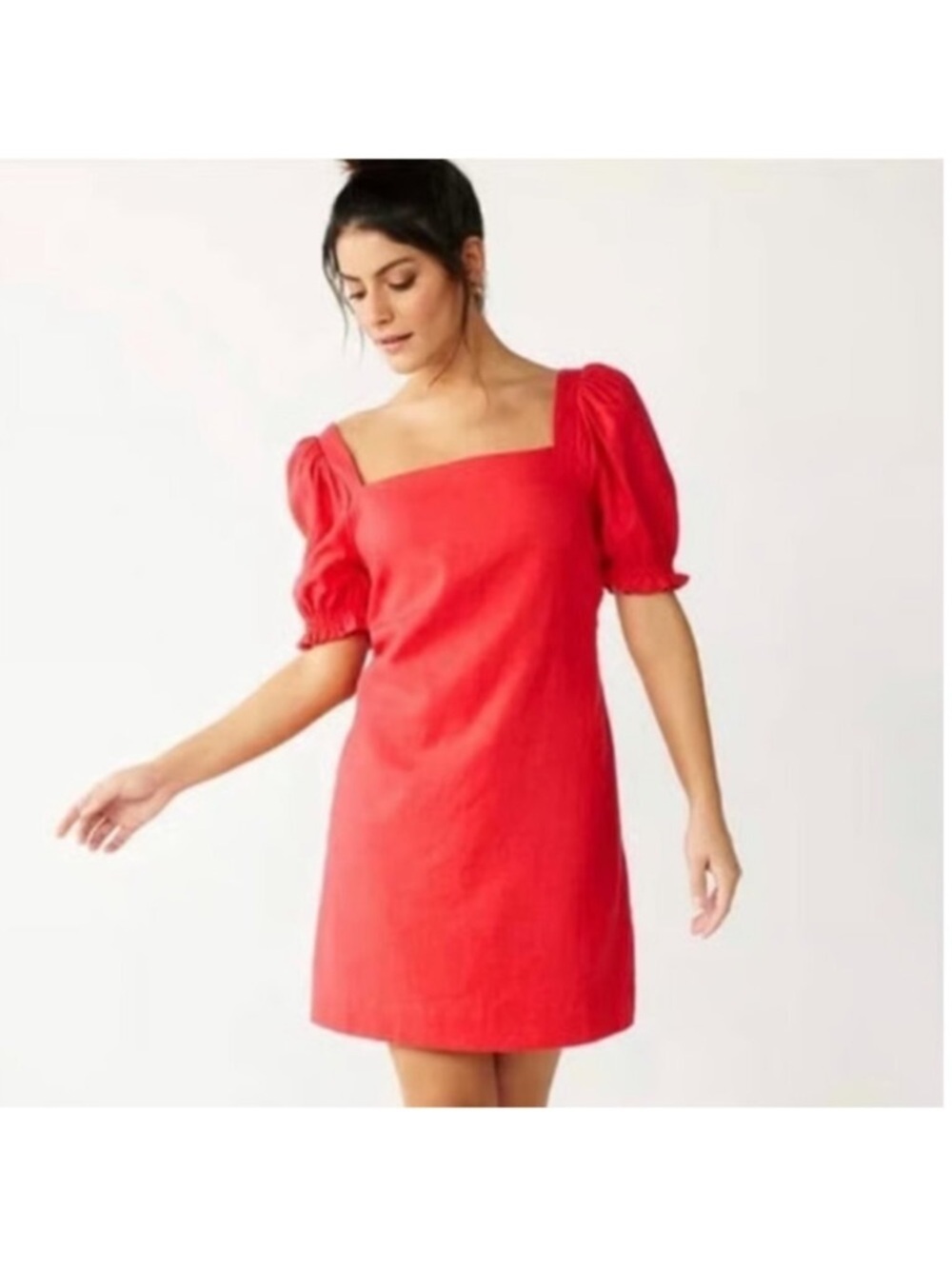 Draper James Red Puff Sleeve Square Neck Shift Dress Large